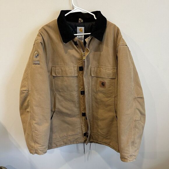 Carhartt Men's XL Tan Winter Jacket Coat Heavy Quilted Lined Full Zip EUC Read - Picture 1 of 16